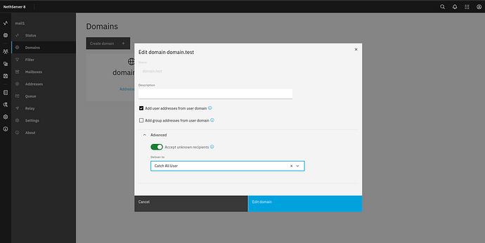 Enable catch-all with Add user addresses option