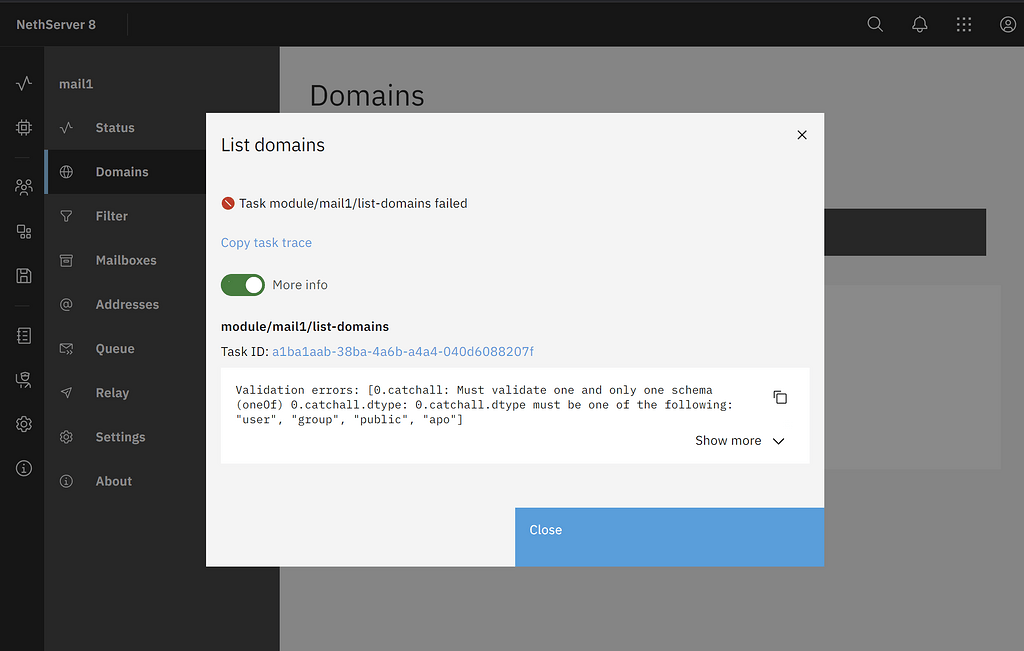 Mail Domain list fails after migration from NethServer 7 - Bug ...
