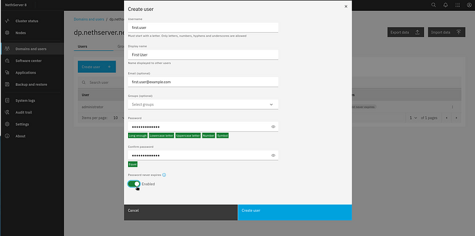 Password never expires switch