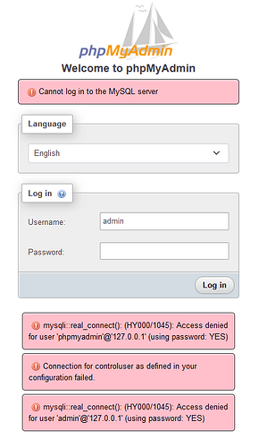 PHPMyAdmin Initial Login Error