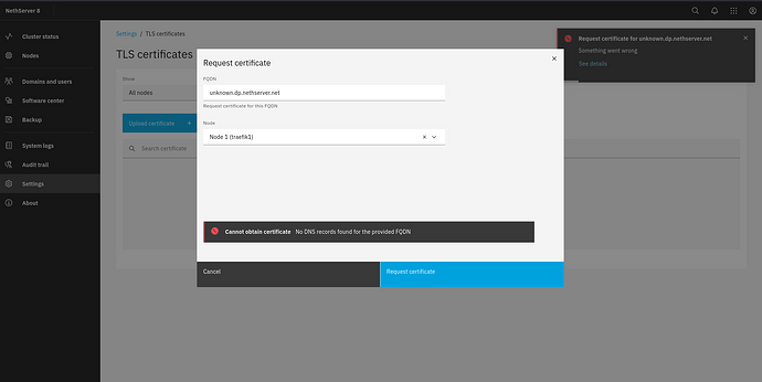 Inline TLS certificate error reason