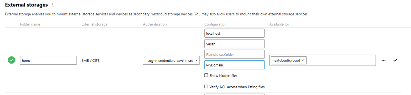 Nextcloud and external storage - Support - NethServer Community
