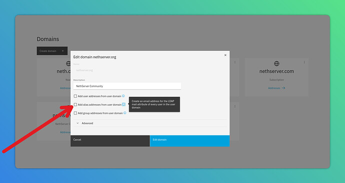 1 - Enable option in Mail > Domains