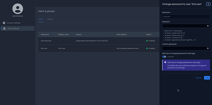 Change password from user portal