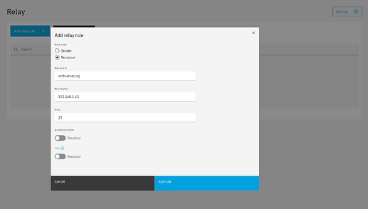 Add a recipient relay rule for nethserver.org