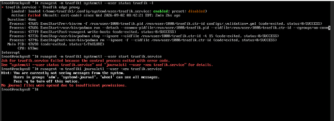 Traefik Status Rocky VM