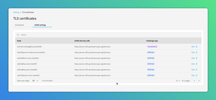 New ACME settings tab