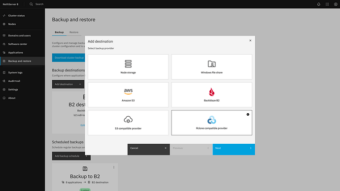 Add Rclone destination