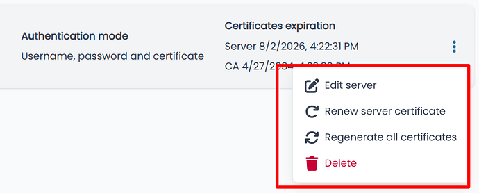 Certificate actions