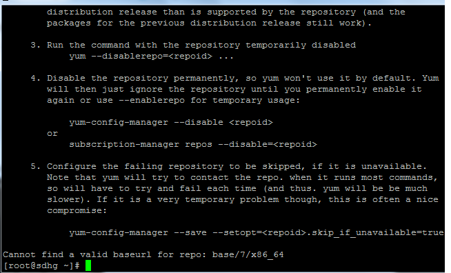 centos errore non trova un baseurl valido per l'aggiornamento del repository