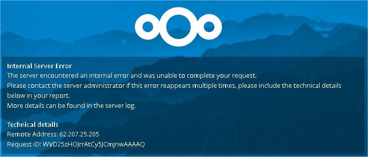 Internal error encountered. Nextcloud docker. Ошибка Nextcloud запрос не может быть обработан сервером. ВК шаги Error. We are unable to complete your request.