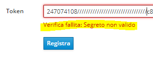 Verifica fallita Segreto non valido